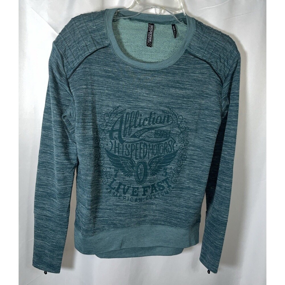 S Affliction Black Premium Green Pullover Woman Sweater Long Reglan Sleeve